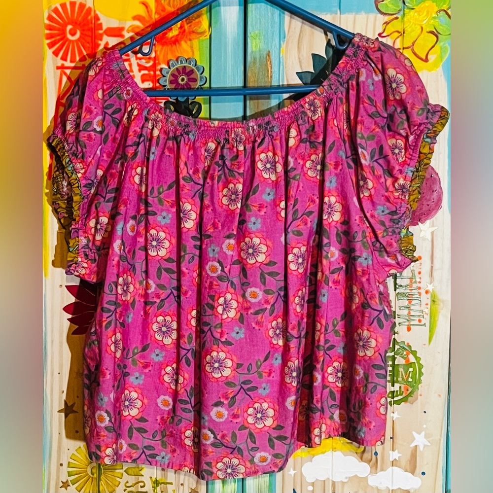 NATURAL LIFE Pink Floral Peasant Blouse - Picture 2 of 6
